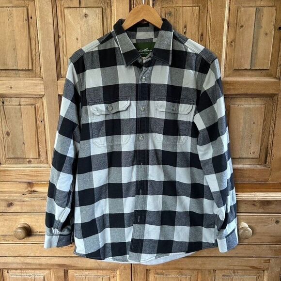 Men's Eddie Bauer Small Long Sleeve Button Front Shirt‎ Plaid Fleece Lined - Picture 1 of 12